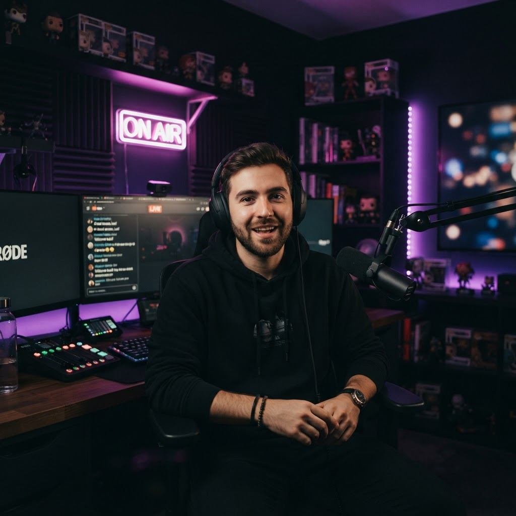 Live camera preview of the creator's studio